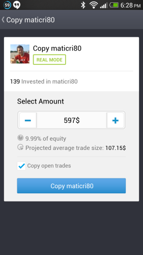 Copy Trader dialog