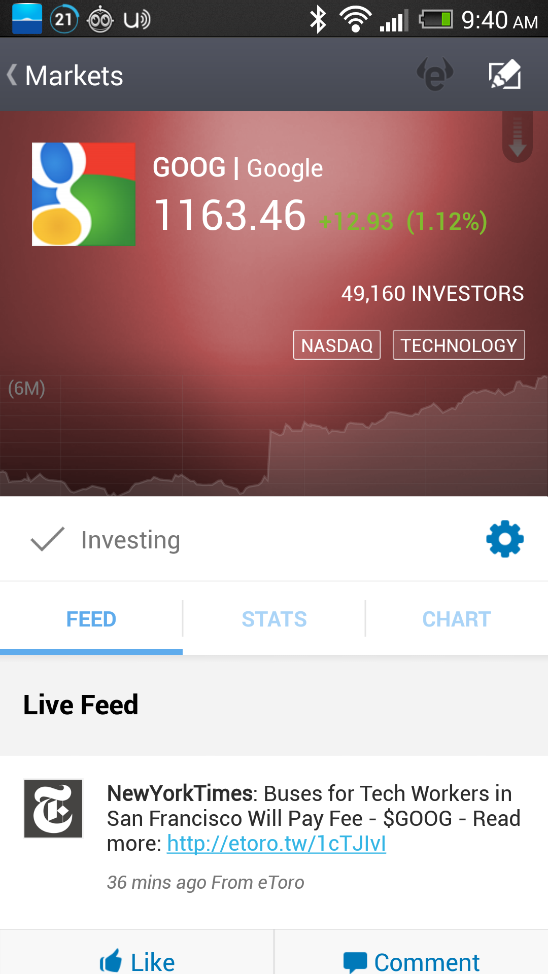 Markets & Stocks for eToro OpenBook on Android - eToro