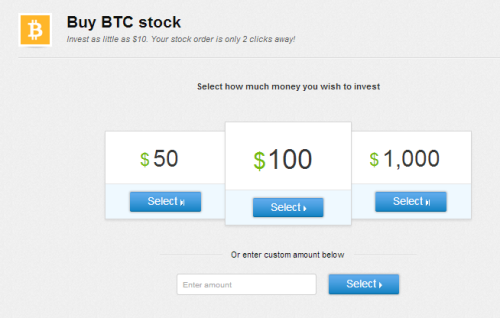 Bitcoin amount selection page