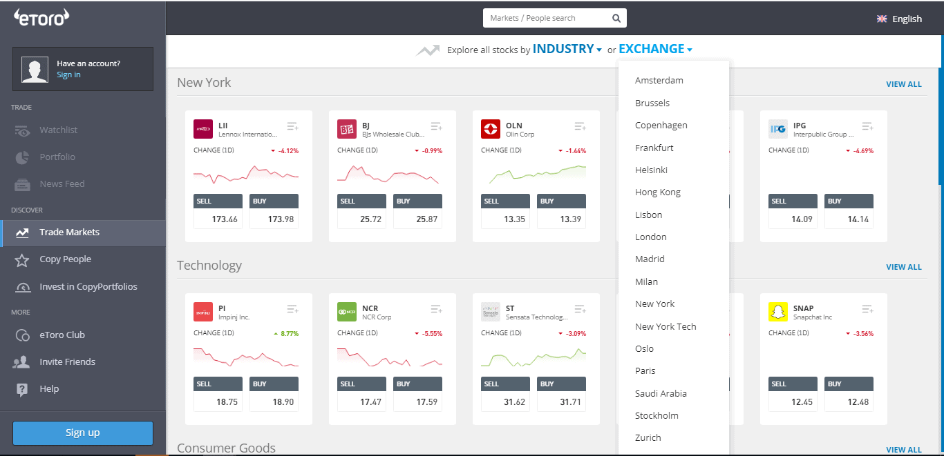 Discover stocks and exchanges