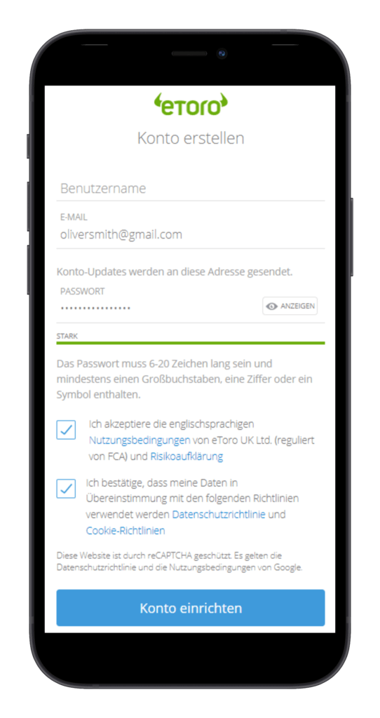 Am Smartphone jederzeit ein eToro Konto erstellen