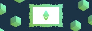 A framed picture of an Ethereum symbol, surrounded by cubes. 