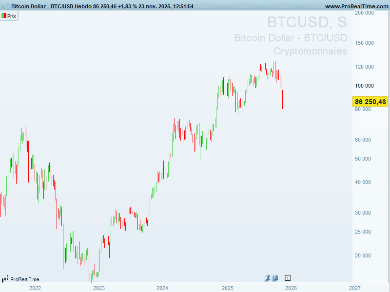 Bitcoin/USD price chart illustrating the recent drop